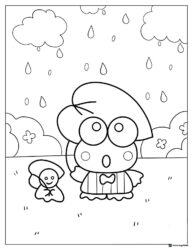 Keroppi Coloring Page in the Rain with a Friend
