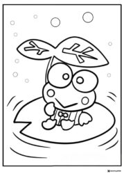 Keroppi Coloring Page on a lily pad with a leaf
