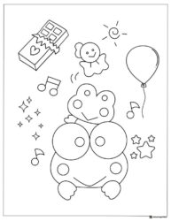 Keroppi Coloring Page with Chocolate Bar and Stars