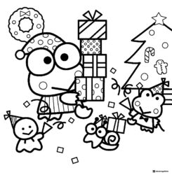 Keroppi Coloring Page with Christmas Presents