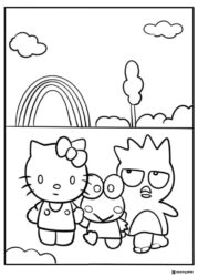 Keroppi Coloring Page with Hello Kitty and Badtz Maru