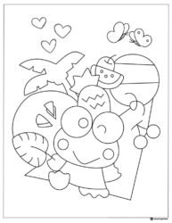 Keroppi Coloring Page with Tropical Fruits and Butterflies