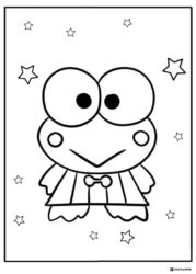 Keroppi Coloring Page with a bow tie and stars