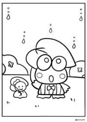 Keroppi Coloring Page with a friend in the rain