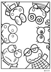 Keroppi Coloring Page with multiple Keroppi faces border