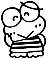 Keroppi Coloring Sheet Waving in Striped Shirt