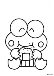 Keroppi Coloring Sheet eating a rice ball
