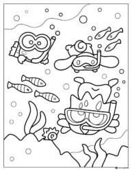 Keroppi Coloring Sheet of Keroppi and friends snorkeling
