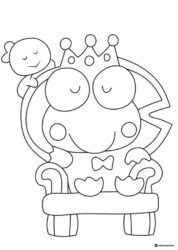 Keroppi Coloring Sheet on a throne wearing a crown