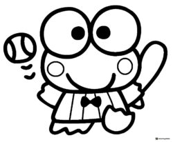 Keroppi Coloring Sheet playing baseball with a bat