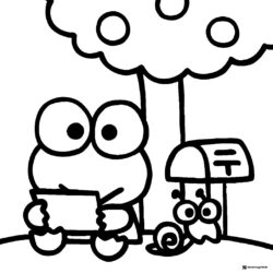 Keroppi Coloring Sheet with a snail and a mailbox