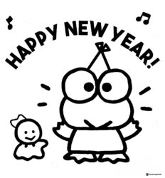 Keroppi Happy New Year Coloring Page