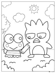 Keroppi and Badtz Maru coloring page holding hands