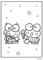 Keroppi and Friend Coloring Page Eating Ice Cream