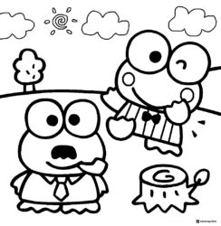 Keroppi and Friend Coloring Page Outdoors