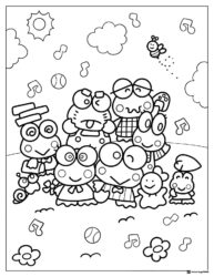 Keroppi and Friends Coloring Page in a Group
