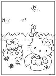 Keroppi and Hello Kitty Fishing Coloring Page