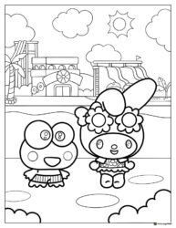 Keroppi and My Melody at a water park coloring page