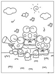Keroppi and family making music coloring sheet