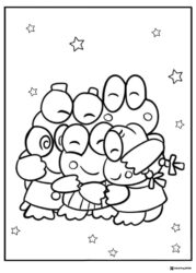 Keroppi and friends group hug coloring page
