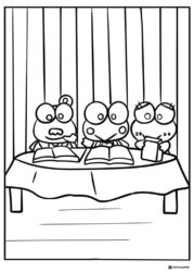 Keroppi and friends reading books coloring page