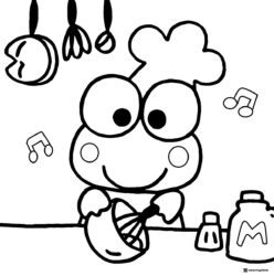 Keroppi chef coloring page baking in the kitchen
