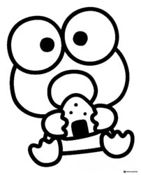 Keroppi coloring page eating onigiri with wide eyes