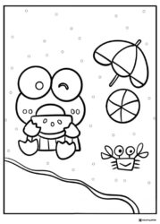 Keroppi coloring page eating watermelon at the beach
