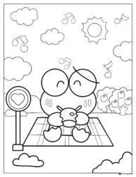 Keroppi coloring page having a picnic on a sunny day