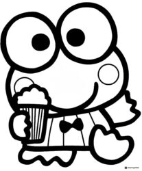Keroppi coloring page holding a cupcake