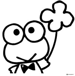 Keroppi coloring page holding a four leaf clover