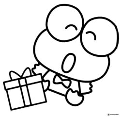 Keroppi coloring page holding a gift box