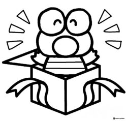 Keroppi coloring page popping out of a gift box