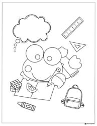 Keroppi coloring page studying with school supplies