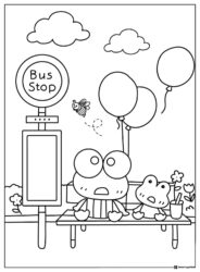 Keroppi coloring sheet at a bus stop with a friend