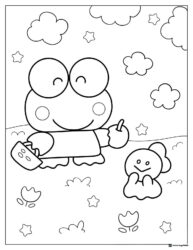 Keroppi coloring sheet playing outdoors with a friend