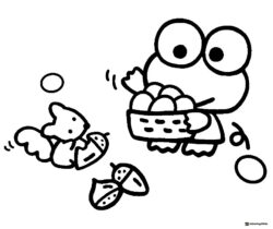 Keroppi gathering acorns with a squirrel coloring page