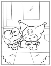 Keroppi holding an apple coloring page