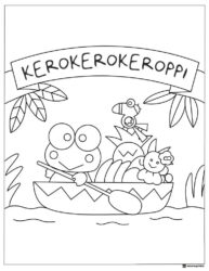 Keroppi in a boat with friends coloring page