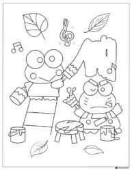 Keroppi painting with a friend music notes and leaves