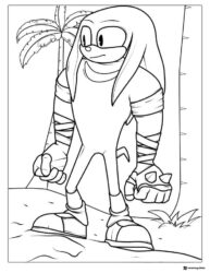 Knuckles Standing by Palm Tree Coloring Page