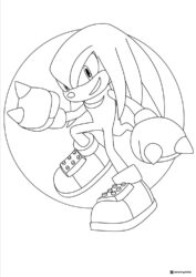 Knuckles the Echidna in Action Pose Coloring Page