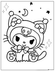 Kuromi Cat with Moon and Stars Coloring Sheet