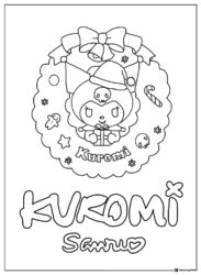 Kuromi Christmas wreath with gingerbread coloring page