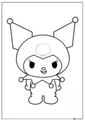 Kuromi Coloring Page Standing with Skull Cap