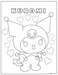 Kuromi Coloring Page Surrounded by Hearts