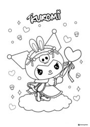 Kuromi Coloring Page with Crown and Heart Wand