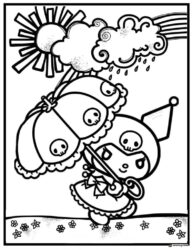 Kuromi Coloring Page with Umbrella in Sun and Rain
