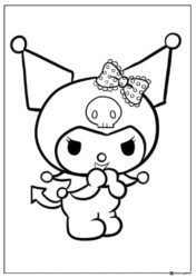 Kuromi Coloring Sheet with Polka Dot Bow and Skull