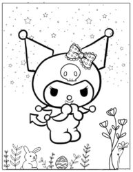 Kuromi Easter Coloring Page with Rabbit and Egg